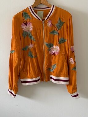 Anthropologie Elvenenses Embroidered Solstice Bomber Jacket Floral Size Small